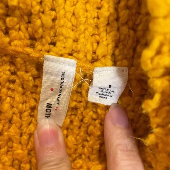 Anthropologie Moth Juliette Sweater Turtleneck Gold Textured Nubby Cotton S - Picture 3 of 5